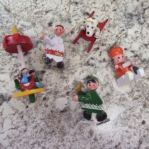1970s Vintage Colorful Wooden Christmas Ornaments Set Of 30